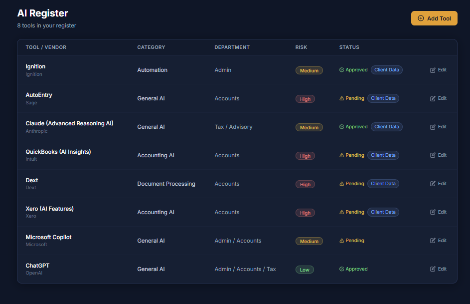 AI Register screenshot
