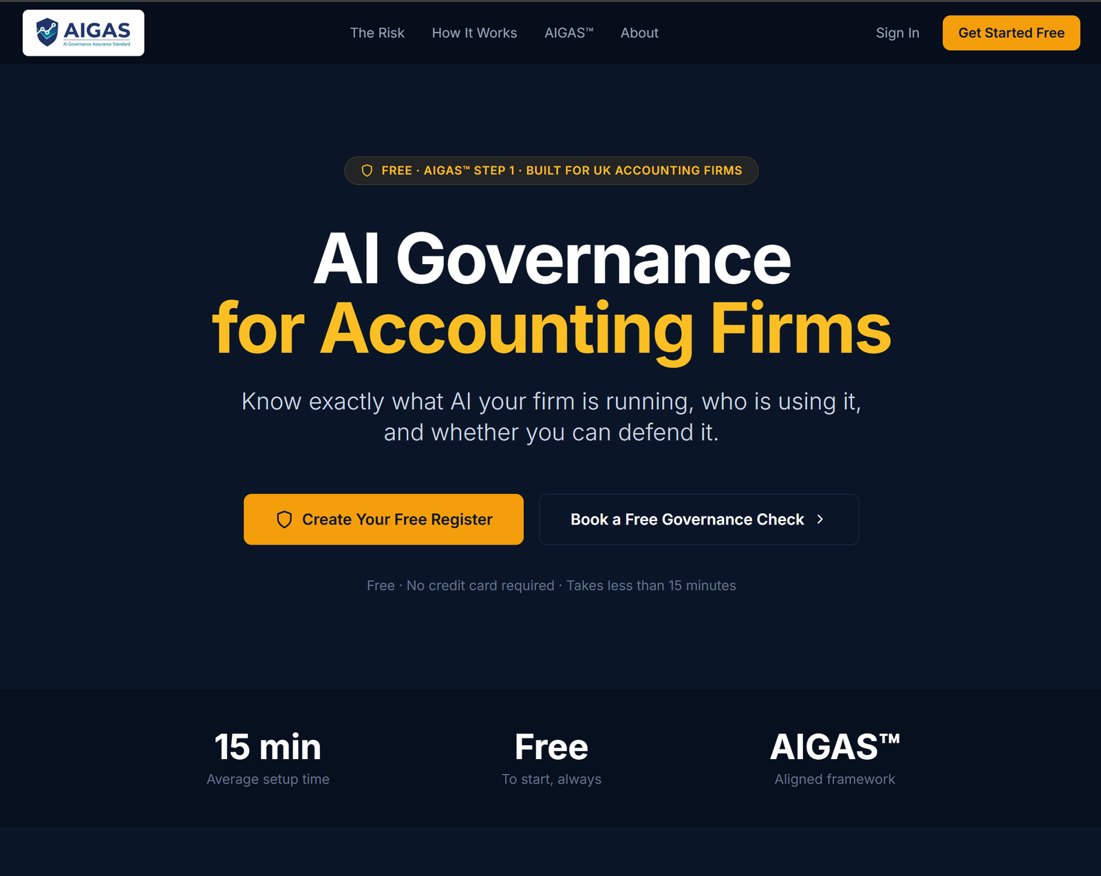 AI Register homepage showing the main hero section and getting started button